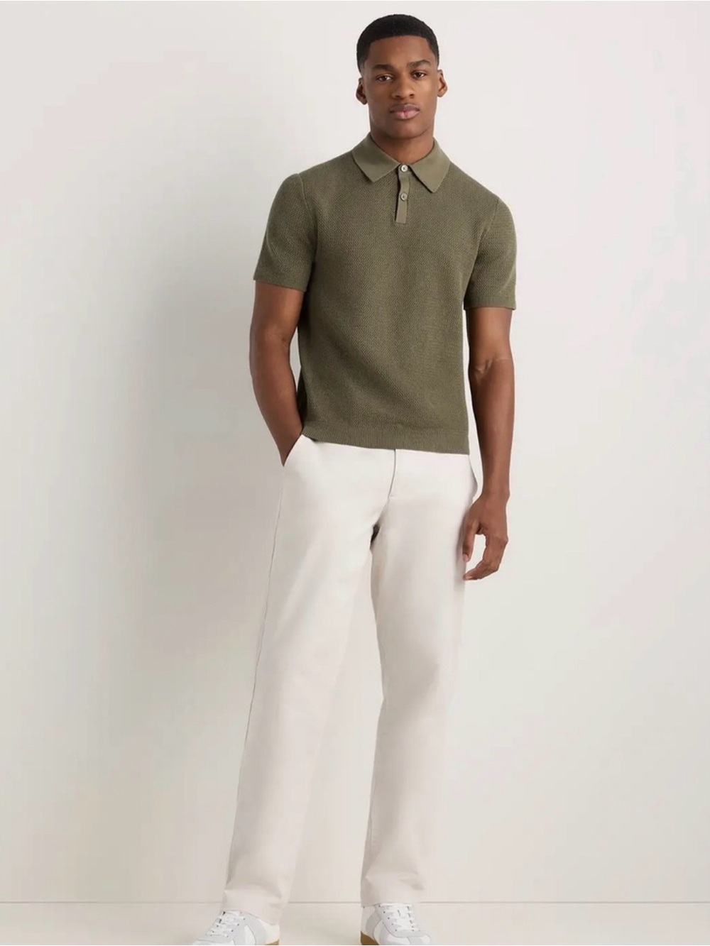 Quince Mens XXL Organic Cotton Mesh Stitch Sweater Polo Bayberry Olive Green